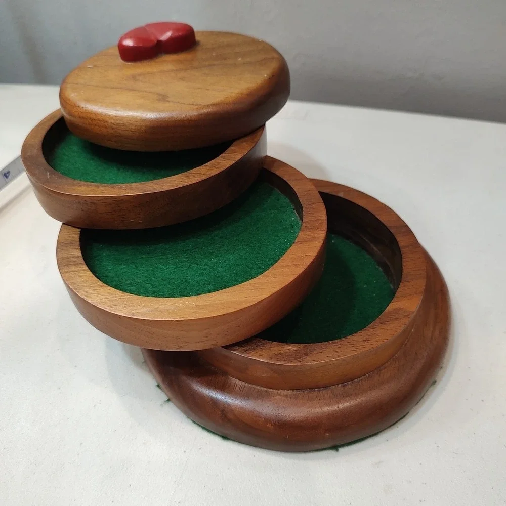 Vtg 3 Tier Round Wooden Swivel Jewelry Box With Lined Drawers Heart Country Core